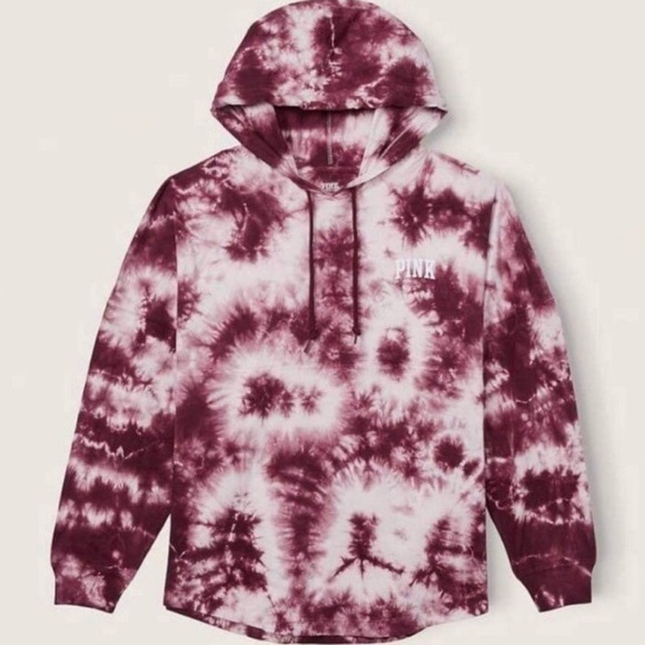 NWT SEALED PINK Varsity Tie Dye Long Sleeve Pullover Tee Large - Picture 5 of 8